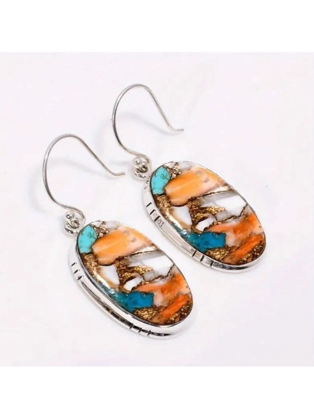 Creative Bohemian Style Earrings Round Imitation Natural Stone Earrings NIP - Picture 3 of 4